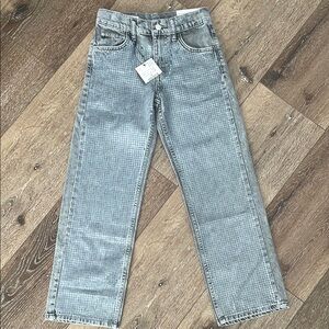 Girl's Zara Mid Rise Straight Leg Jeans Denim Sequins Cotton